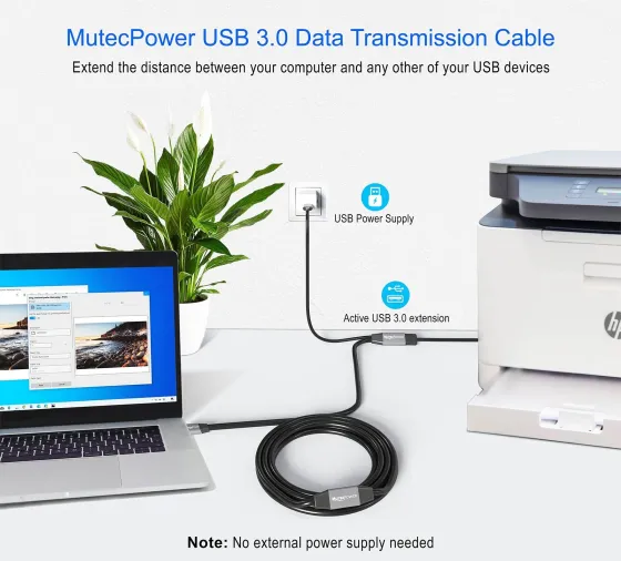 Активний кабель подовжувач USB 3.0 з 2 підсилювачами та USB-блоком живлення MutecPower 15м Луцьк