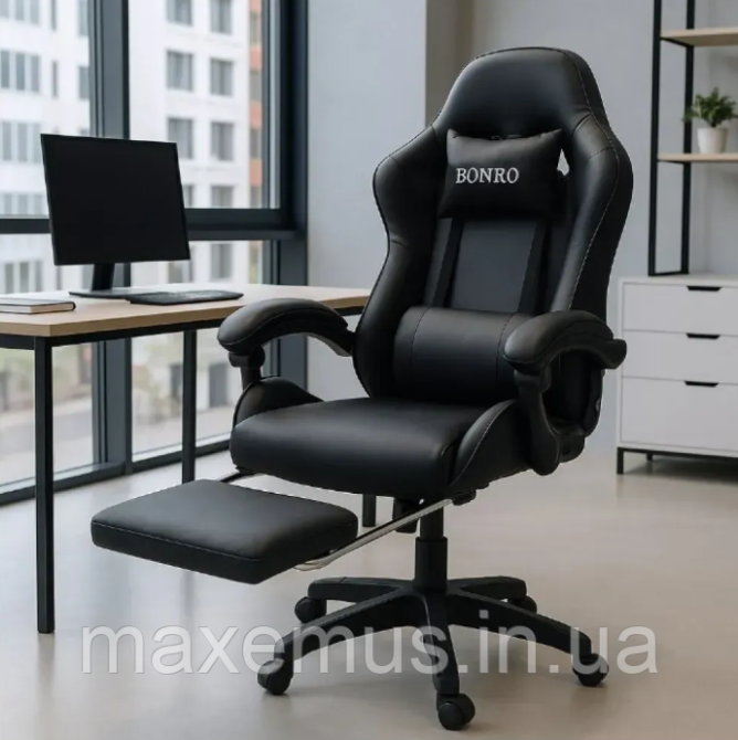 Кресло с регулировкой спинки В 945 с подставкой для ног кресло для геймера компьютерное черное Мостиска - изображение 9