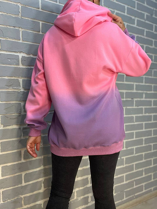 Худі жіноче Joy One 3009 з капюшоном подовжене оверсайз градієнт кольору розсип камінців one size рожевий, рожевий, one size Київ - фото 6