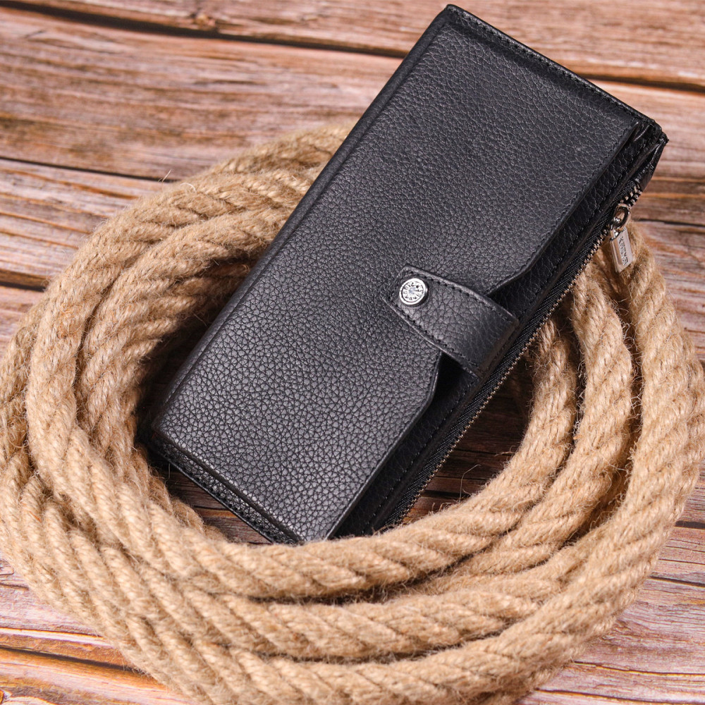 Классическое мужское вертикальное портмоне из натуральной кожи Черный (KARYA) Киев - изображение 2