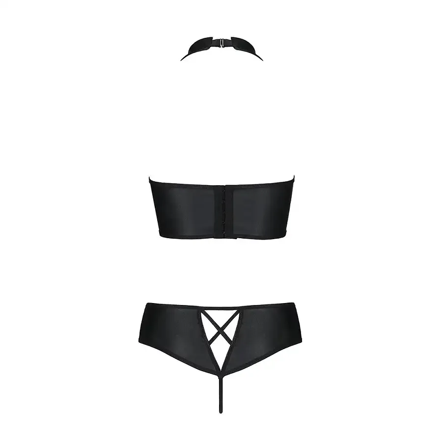Комплект з еко-шкіри Passion NANACY BIKINI S/M, black, бра та трусики з імітацією шнурівки Львів - фото 6