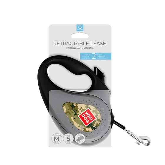Повідець-рулетка для собак WAUDOG R-leash, малюнок "Мілітарі", M, до 25 кг, 5 м, світловідбиваю Коломыя