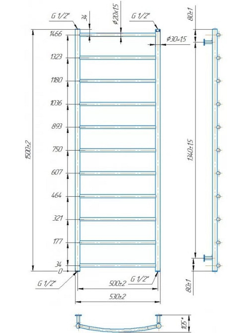 Водяной полотенцесушитель Mario INOX Классик HP 1500х530/500 Киев - изображение 3