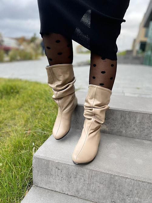 Nivelle Напівчоботи жіночі NIVELLE бежеві натуральна шкіра з хутром висота 24см обхват 34-36см Коломия - фото 7