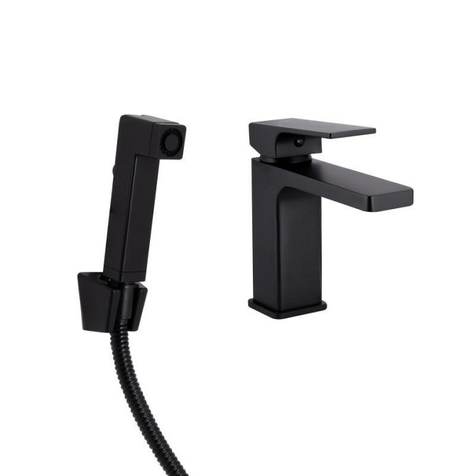 Смеситель для раковины, с гигиеническим душем Qtap Gemini QTGEM272BLM45690 (k35), однорычажный, Black Matt Харьков - изображение 1