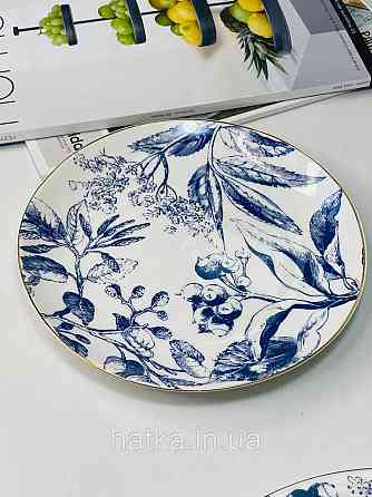 Тарілка порцеляна Olens Братислава 20 см кругла біла із синім золотим обідком кругла для дому та ресторану Київ