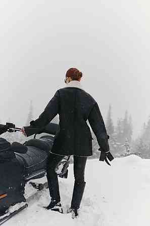 Женская стильная двубортная дубленка под пояс Черный, 42/44 Одесса