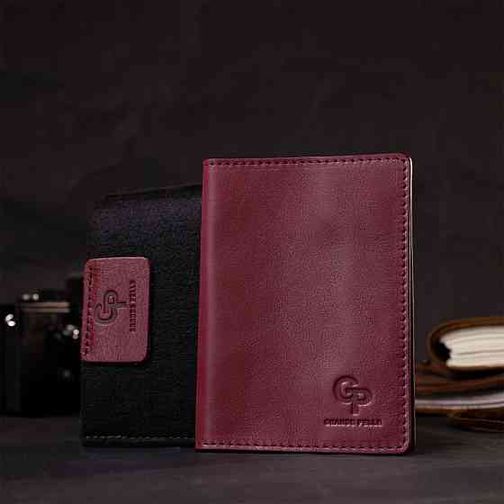 Отличная кожаная обложка на паспорт GRANDE PELLE 16794 Бордовый Киев