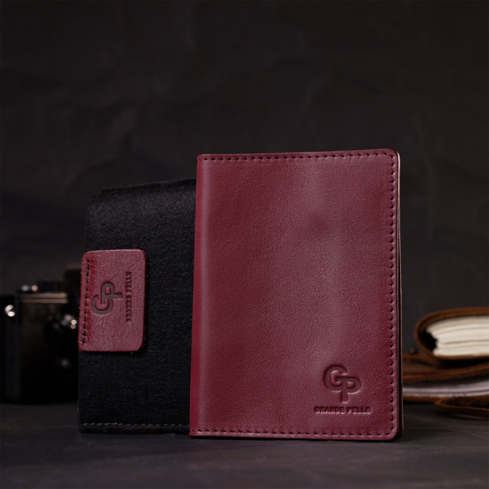 Отличная кожаная обложка на паспорт GRANDE PELLE 16794 Бордовый Киев - изображение 1