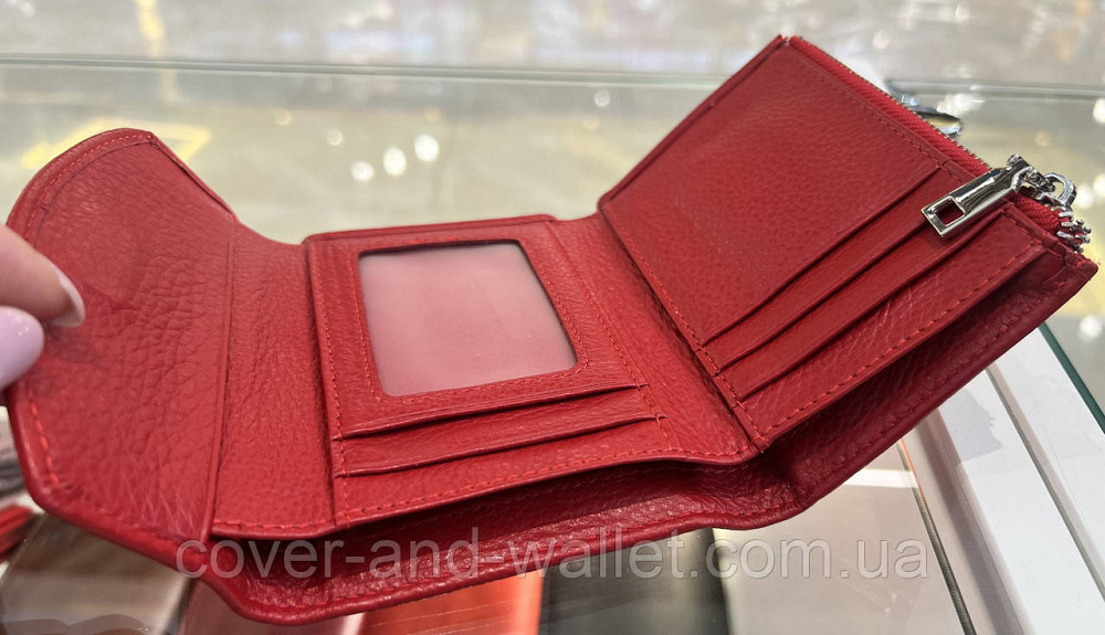 Маленький женский кожаный кошелек красного цвета на магнитах Helen Verde Киев - изображение 20