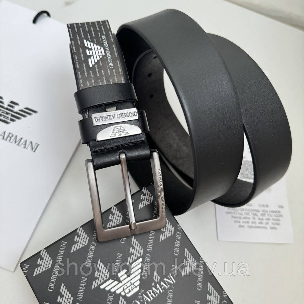 Мужской кожаный брендовый ремень для джинсов (327) черный Киев - изображение 2