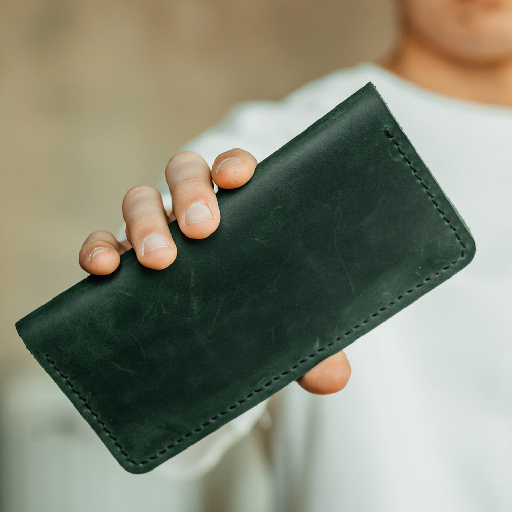 Клатч чоловічий шкіряний Лонгер Зелений стильний на кнопках 20х10 см з відділеннями для купюр, карт та монетMasterSem Київ - фото 1