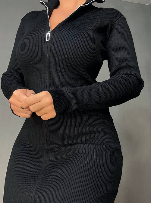 Платье женское Joy One 421 вязаное длинное на молнии в рубчик, черный, one size Киев - изображение 17