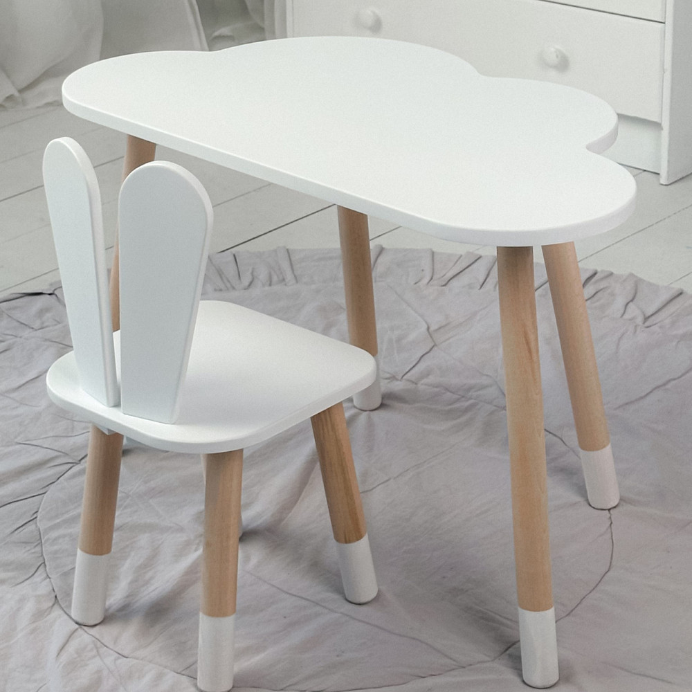 Білий набір меблів стіл та стілець, дитячий столик хмарка 46х70х40 і стільчик зайчик 26х26х24 для гри, малювання, навчання Київ - фото 7