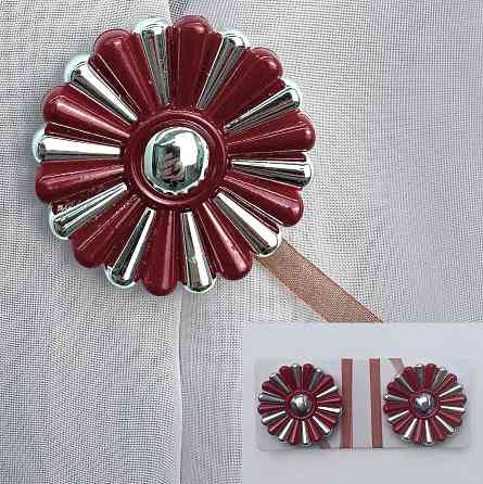 Магніти для штор і гардин Хризантема набір 2 шт Бордовий з сріблястим (81-299) Київ