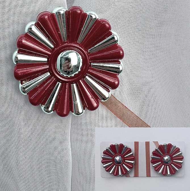 Магниты для штор и гардин Хризантема набор 2 шт Бордовый с серебристым (81-299) Киев - изображение 1
