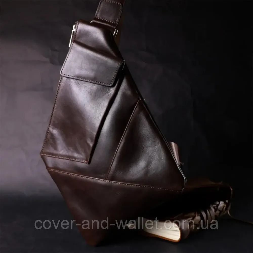 Тонкая стильная кожаная сумка-слинг коричневого цвета Grande Pelle 721620 Киев - изображение 7