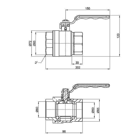 Кран кульовий Thermo Alliance Standart 2" ВР для води (важіль) SD600NW50PN40 Київ
