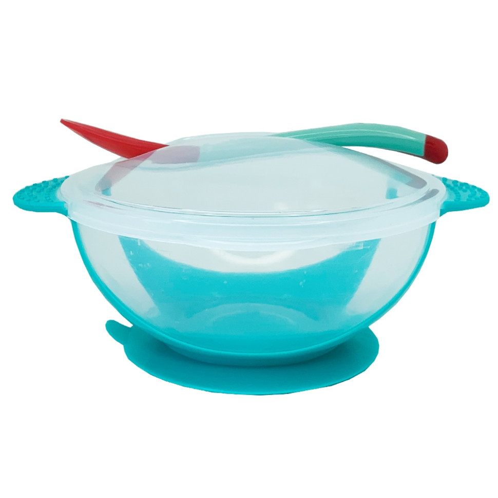 Тарелка на присоске прозрачная MGZ-0100(Turquoise) с термоложкой и крышкой Винница - изображение 2