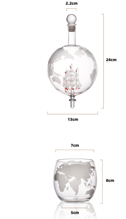 Набір Декантер Навколо світу з камінням для віскі корабель всередині 4 келихи на розносі Кременчук