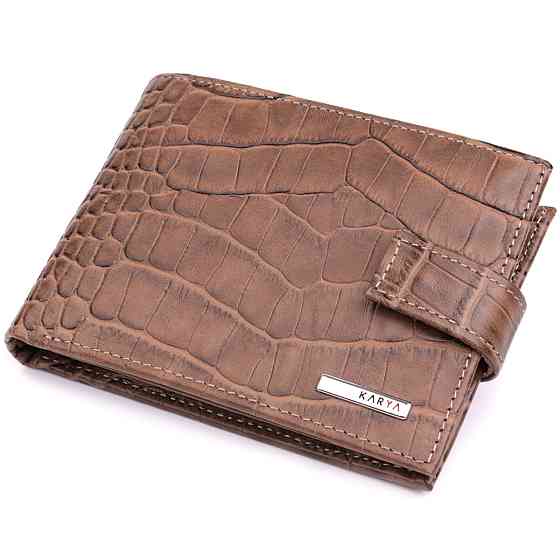 Місткий чоловічий гаманець з натуральної шкіри KARYA 22854 Коричневий Київ
