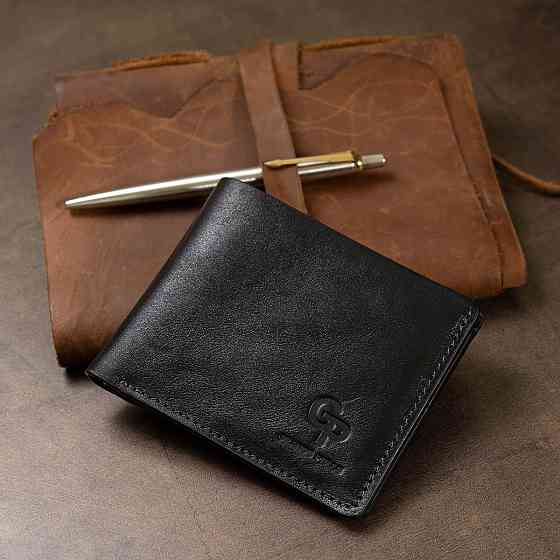 Шкіряне чоловіче глянсове портмоне Чорний (GRANDE PELLE) Київ