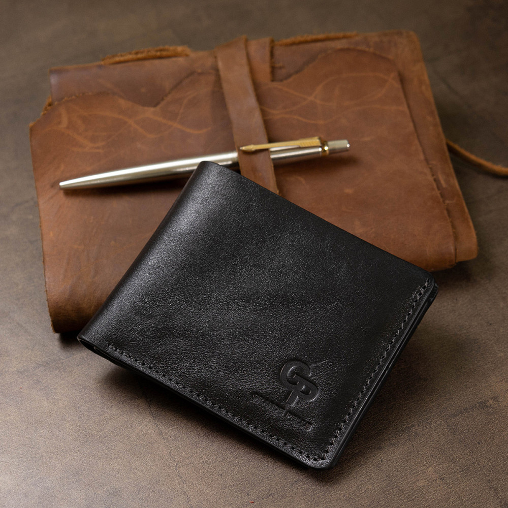 Шкіряне чоловіче глянсове портмоне Чорний (GRANDE PELLE) Київ - фото 4