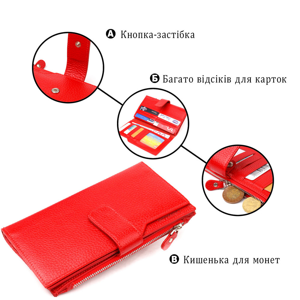 Вертикальный женский кошелек из натуральной кожи Красный (CANPELLINI) Киев - изображение 8
