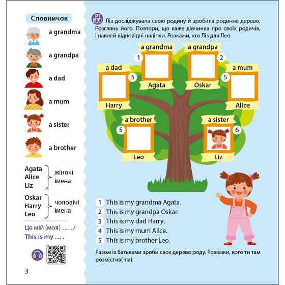 Книжка Англійська з наліпками "Лео та Ліз знайомлять із родиною" 1731004 Вінниця
