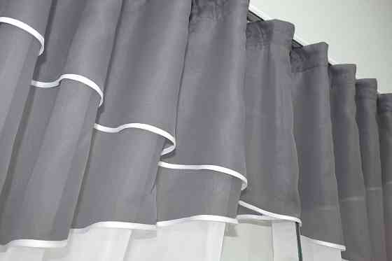 Кухонные шторы VR-Textil № 091к с ламбрекеном и подвязками графитовый с белым 270х170 см (50-252) Киев