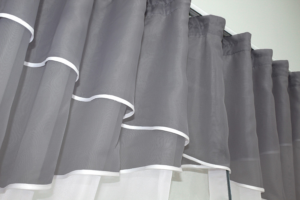 Кухонные шторы VR-Textil № 091к с ламбрекеном и подвязками графитовый с белым 270х170 см (50-252) Киев - изображение 4