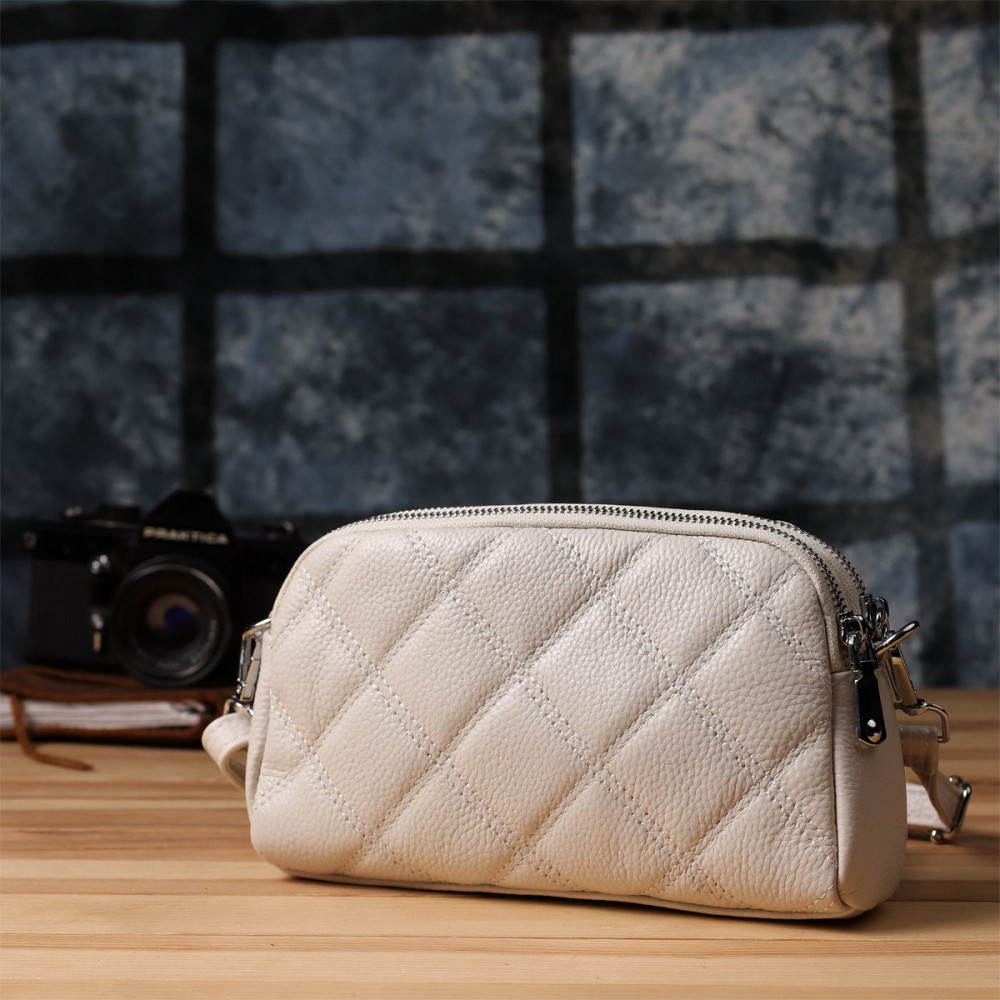 Модная женская сумка прошитая ромбами из натуральной кожи Vintage 22931 Белый Киев - изображение 9