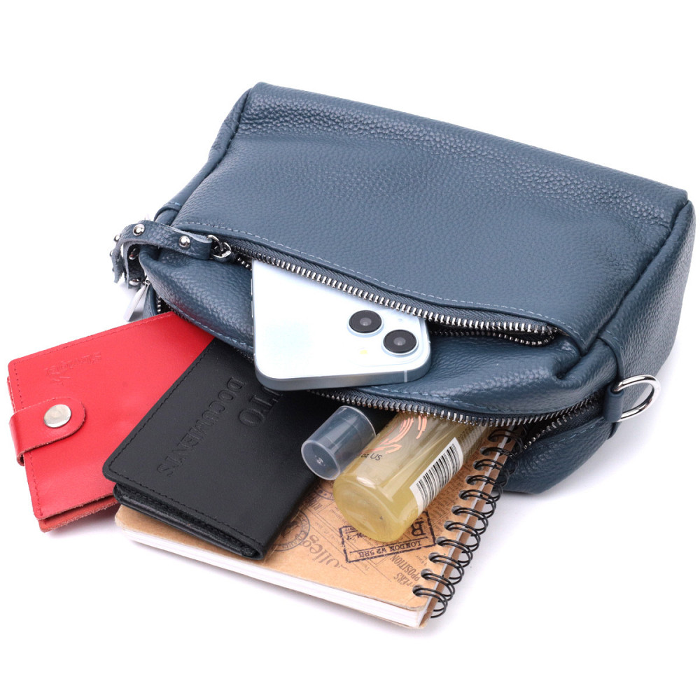 Жіноча шкіряна сумка зі стильним бігунком Vintage 22652 Синя Київ - фото 10