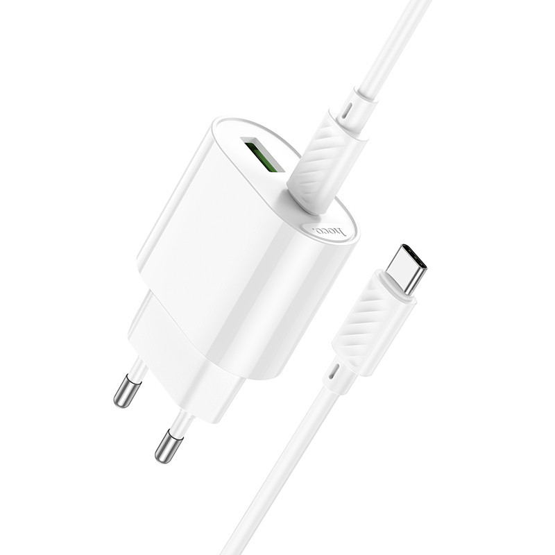 Мережевий зарядний пристрій з кабелем HOCO C109A(PD20W+QC3.0) Fighter PD20W+QC3.0 charger set(C to C) White Одеса - фото 6