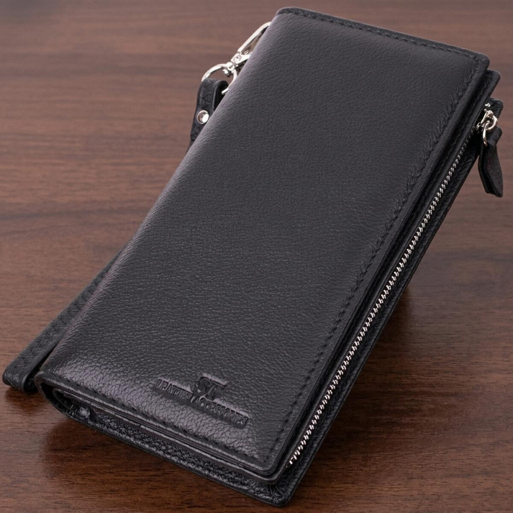 Вертикальний гаманець-клатч унісекс із натуральної шкіри ST Leather 22532 Чорний Київ - фото 11