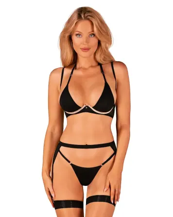 Комплект білизни Obsessive Selinne 3-pcs set M/L Black, бюстгальтер, стрінги пояс для панчіх Львів