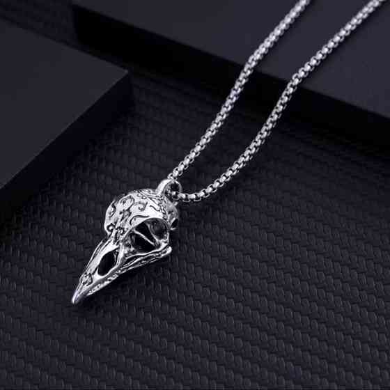 Кулон «Ворон» на серебристой цепочке – готическое ожерелье, мужской аксессуар Киев