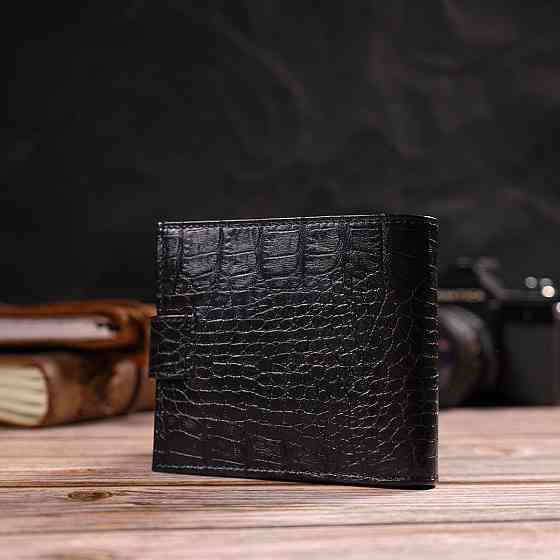 Мужской оригинальный бумажник горизонтального формата из натуральной кожи с тиснением под крокодила CANPELLINI 21768 Черный Киев