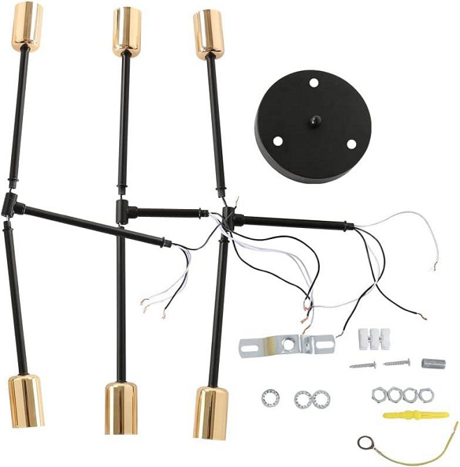 Люстра Generisch Sputnik E27 на 6 ламп, винтажный потолочный светильник черный с золотом, металлический Киев - изображение 5