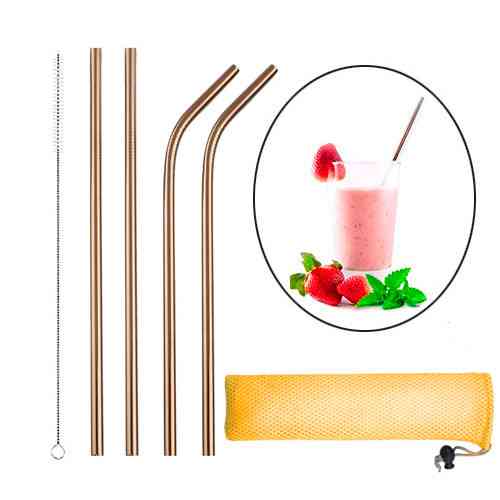 Набор металлических соломинок 4шт, эко трубочки для напитков, розовое золото Киев