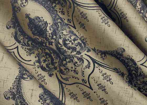 Комплект готових штор VR-Textil Парча № 1776ш Бежевий з синім 155х290 см 2 шт (33-0737) Київ