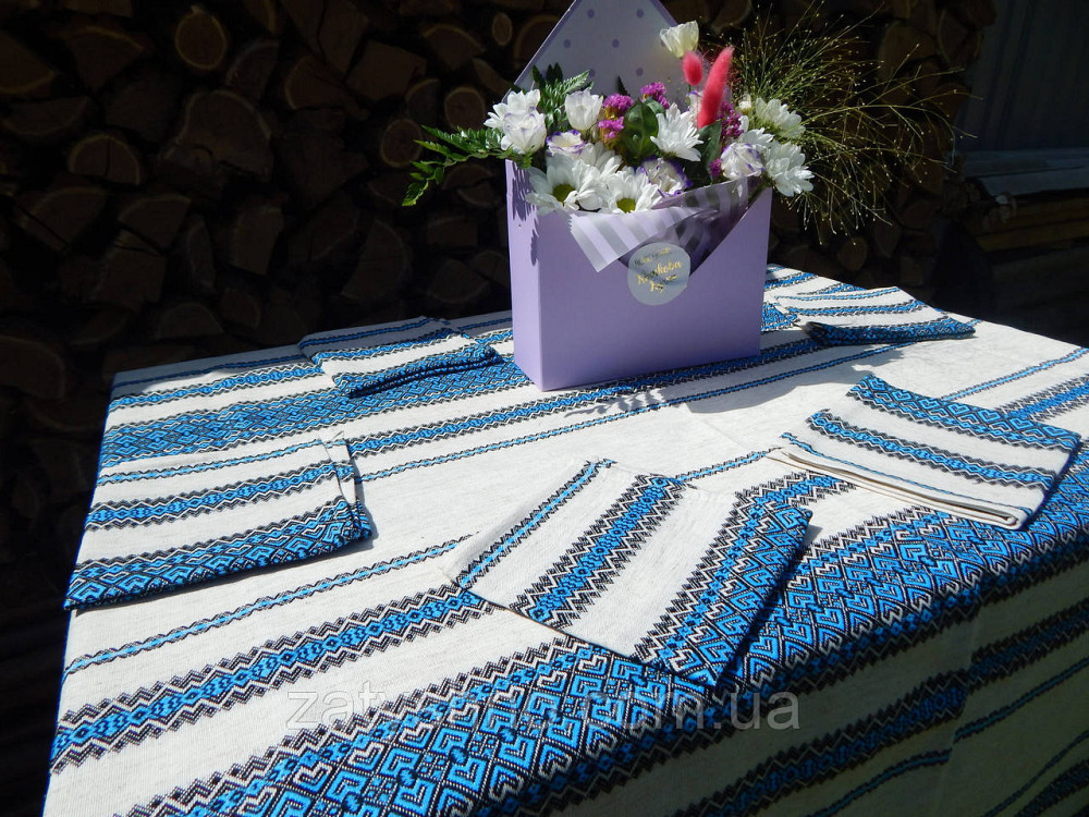 Синяя скатерть и салфетки вышитые Киев - изображение 7