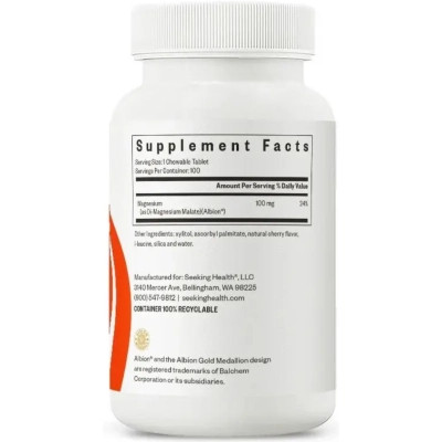 Вітамінно-мінеральний комплекс Seeking Health Магній малат, 100 мг, Magnesium Malate, 100 жувальних таблеток (SKH-52065) Вінниця - фото 3