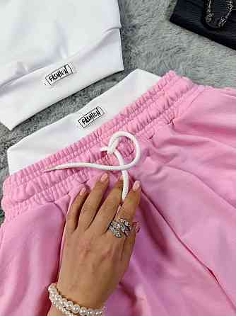 Жіночий стильний повсякденний літній костюм двонитка, натуральний еластичний мікродайвінг Рожевий, 42/44 Одеса