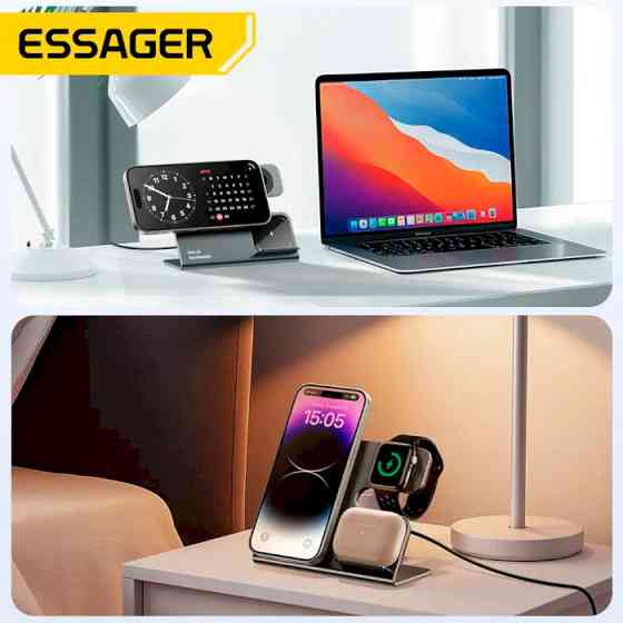 Бездротовий мультизарядний пристрій Essager Ruicheng desktop magnetic suction 15W (3 in 1) black Одеса