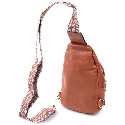 Сумка Vintage Жіноча через плече з екошкіри з акцентом на текстильну лямку Руда (22780) Вінниця - фото 6