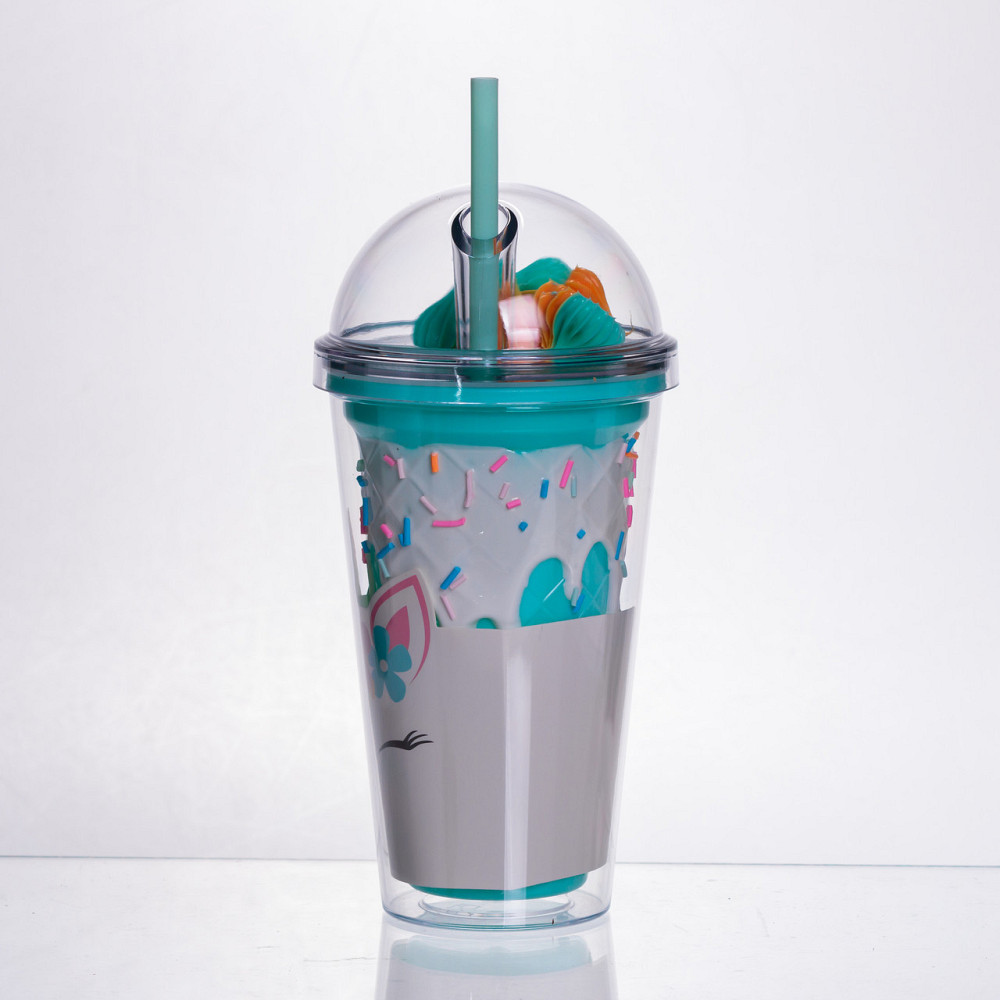 Пластикова склянка з трубочкою та кришкою 400 (мл) багаторазова пластикова склянка Бірюзовий HP-18-1TU Київ - фото 3