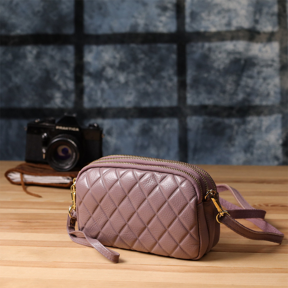 Функціональна жіноча сумка з натуральної шкіри з трьома секціями Vintage 22891 Пурпурний Київ - фото 9