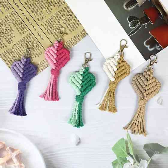 Набір макраме для рукоділля для ручної пряжі брелока для ключів або аксесуарів 15х5см, коричневий з білим Кам'янець-Подільський