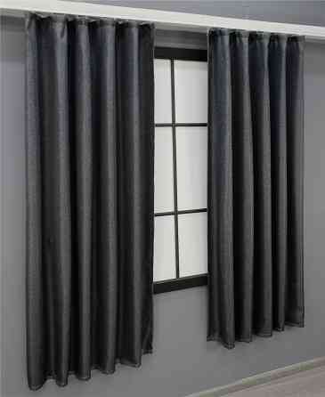 Комплект коротких штор VR-Textil Льон-блекаут Льон Мішковина № 1161ш Графітовий 130х170см 2 шт (35-0100) Київ